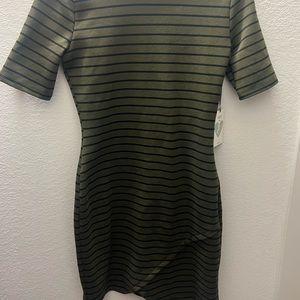 IRIS Striped Bodycon Short Sleeve Asymmetrical Dress